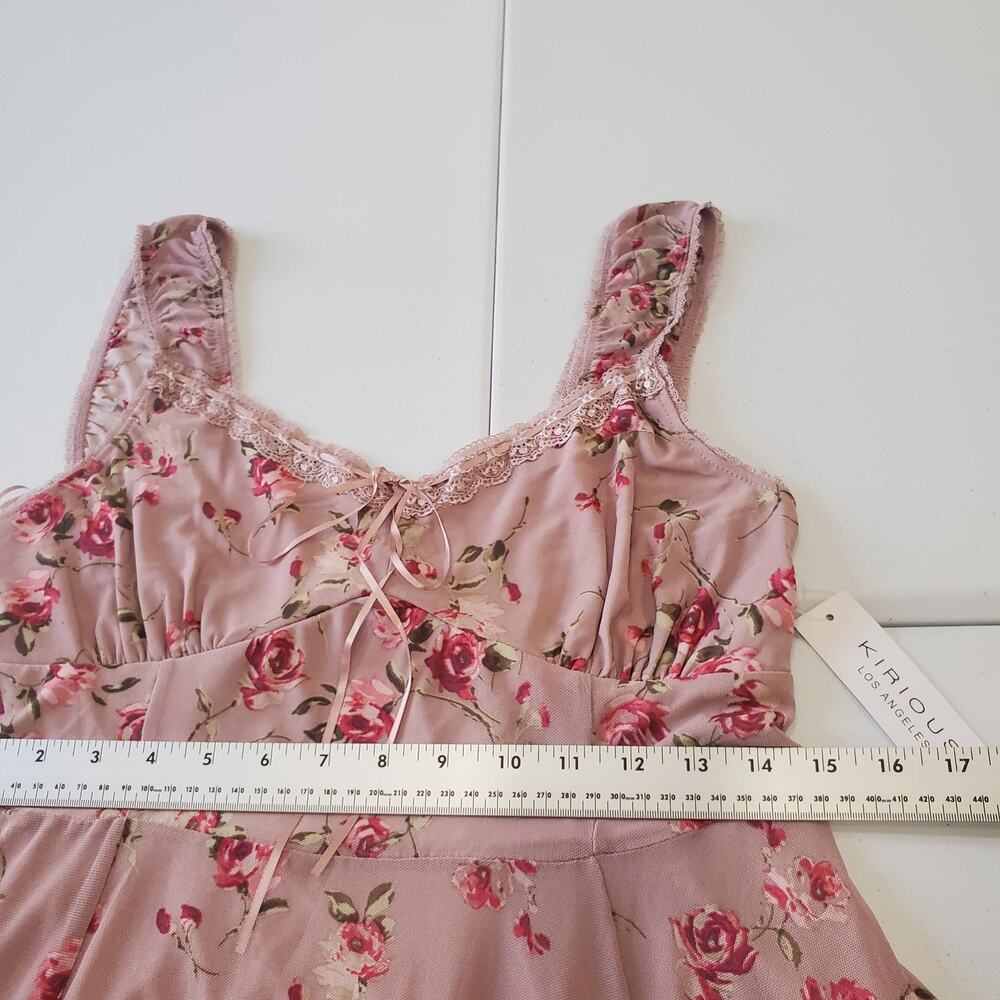 Y2K Fairy Grunge Whimsy Dress Women Large Pink Floral Handkerchief Hem Lace Boho - Picture 6 of 9